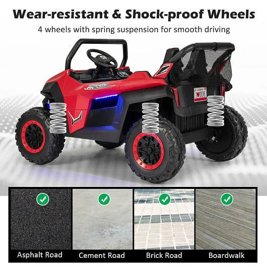 12V 2-Seater Kids Ride on UTV with Slow Start Function Music-Red - Color: Red