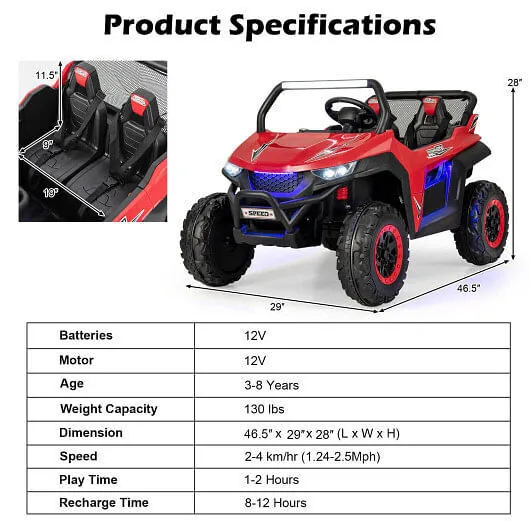 12V 2-Seater Kids Ride on UTV with Slow Start Function Music-Red - Color: Red