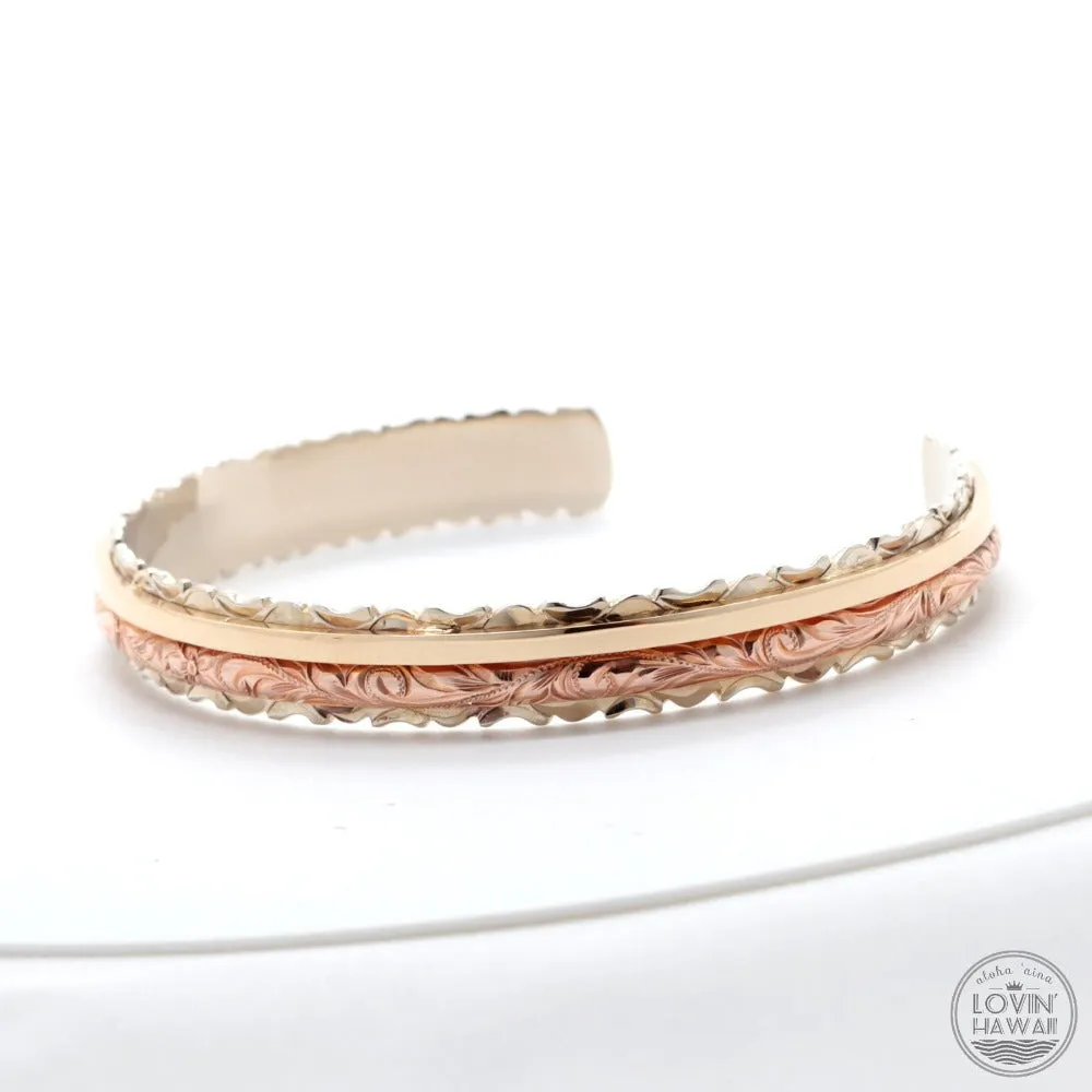 14K Gold Hawaiian Bracelet (8mm width, Flat Style)
