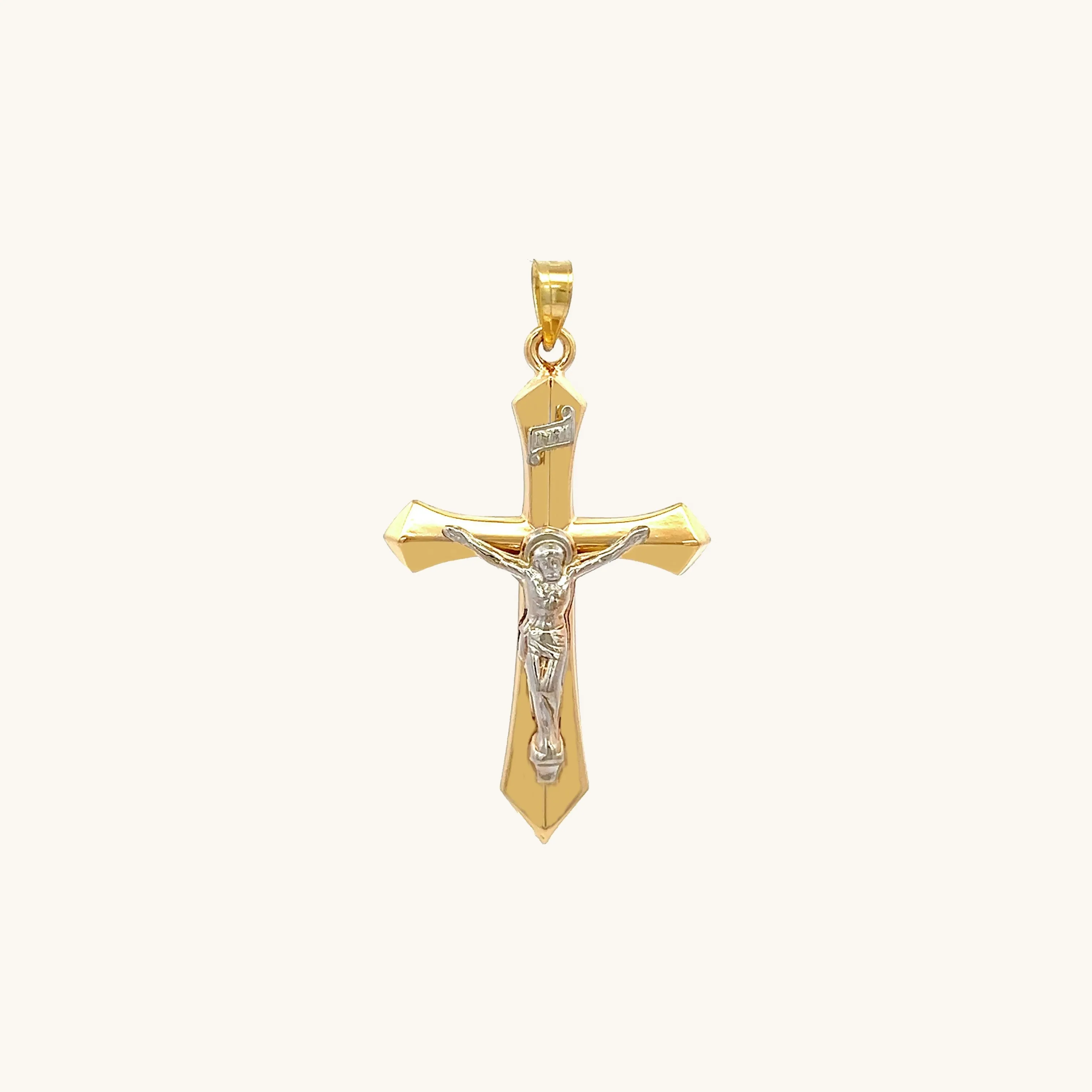 14K GOLD INRI CRUCIFIX PENDANT