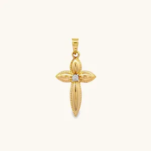 14K YELLOW GOLD DIAMOND PUFFED CROSS PENDANT