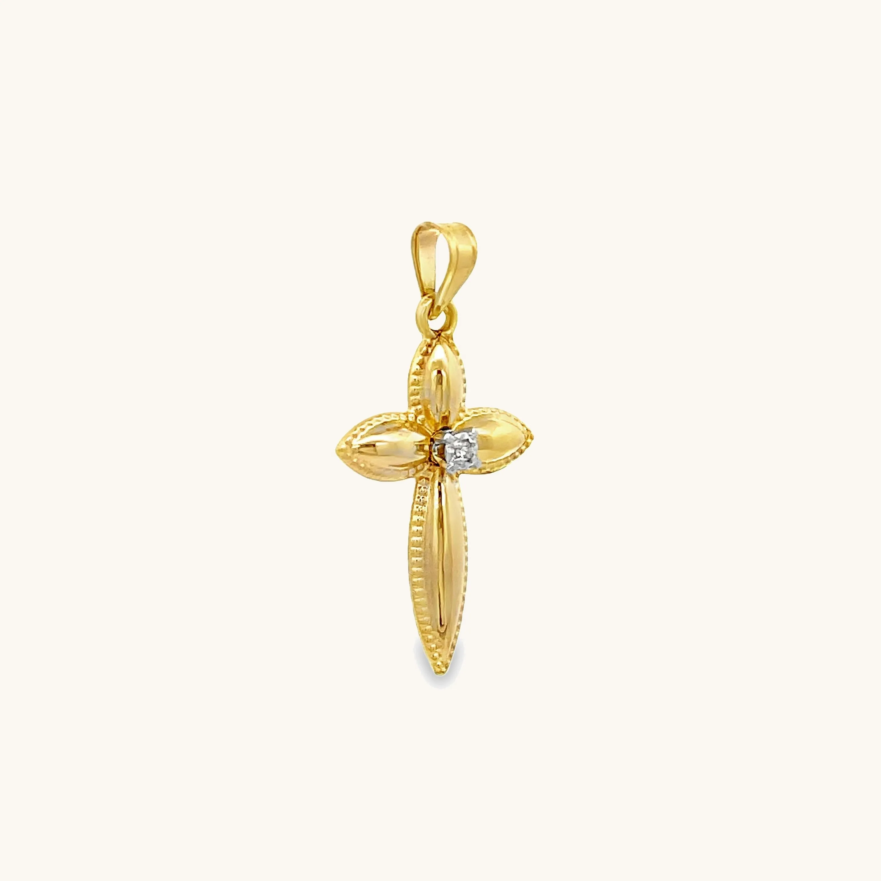 14K YELLOW GOLD DIAMOND PUFFED CROSS PENDANT