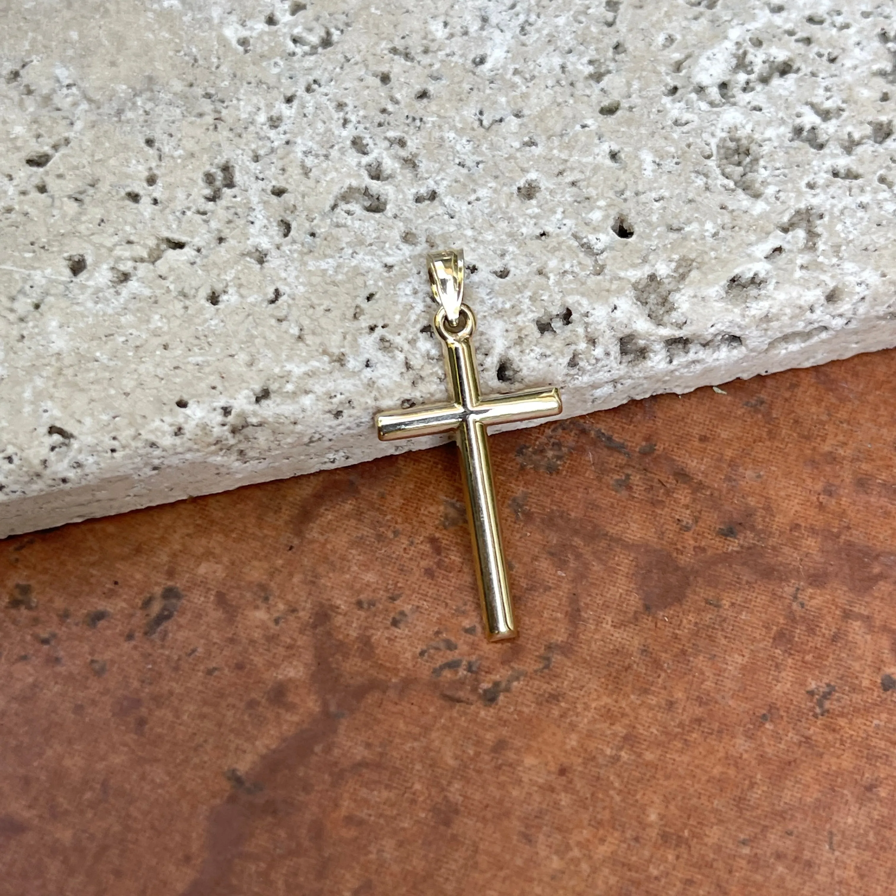 14KT Yellow Gold Simple Cross Pendant 31mm