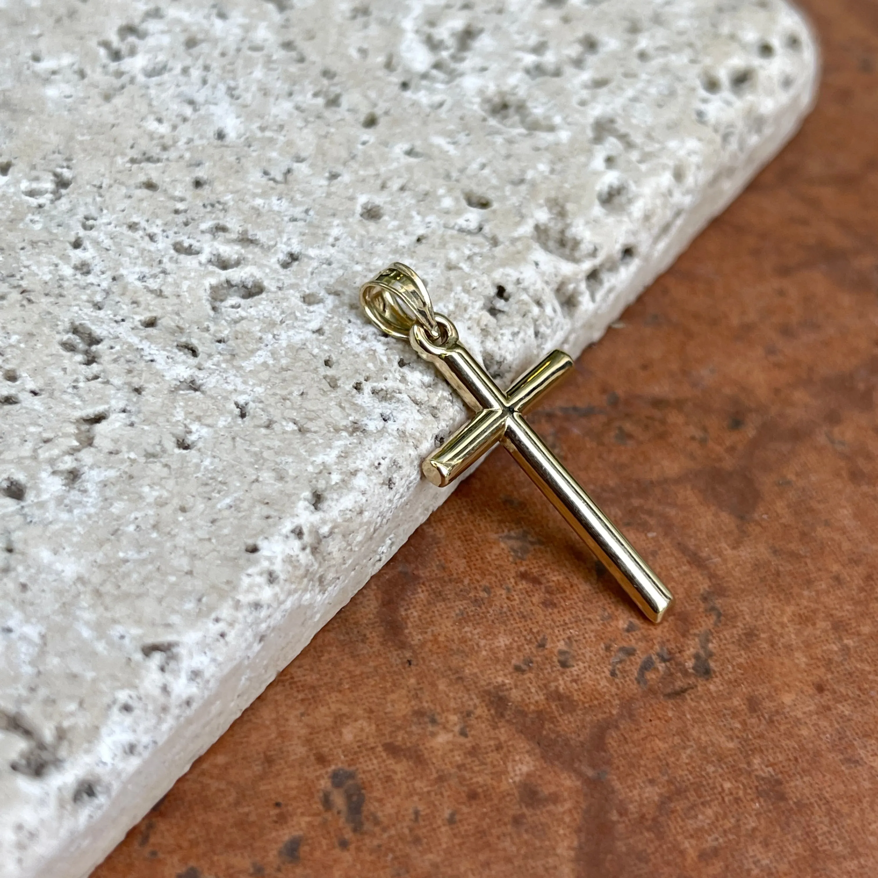 14KT Yellow Gold Simple Cross Pendant 31mm