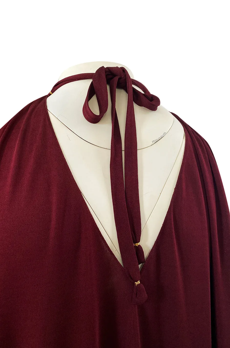 1970s Holly's Harp Deep Burgundy & Gold Silk Jersey Dress w Harem Pant Set