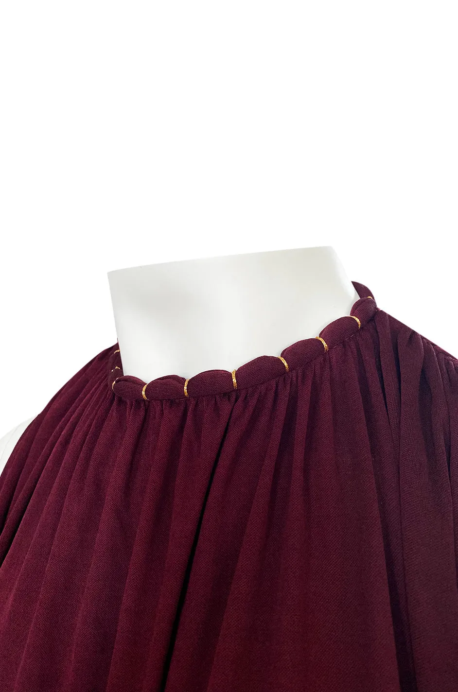 1970s Holly's Harp Deep Burgundy & Gold Silk Jersey Dress w Harem Pant Set