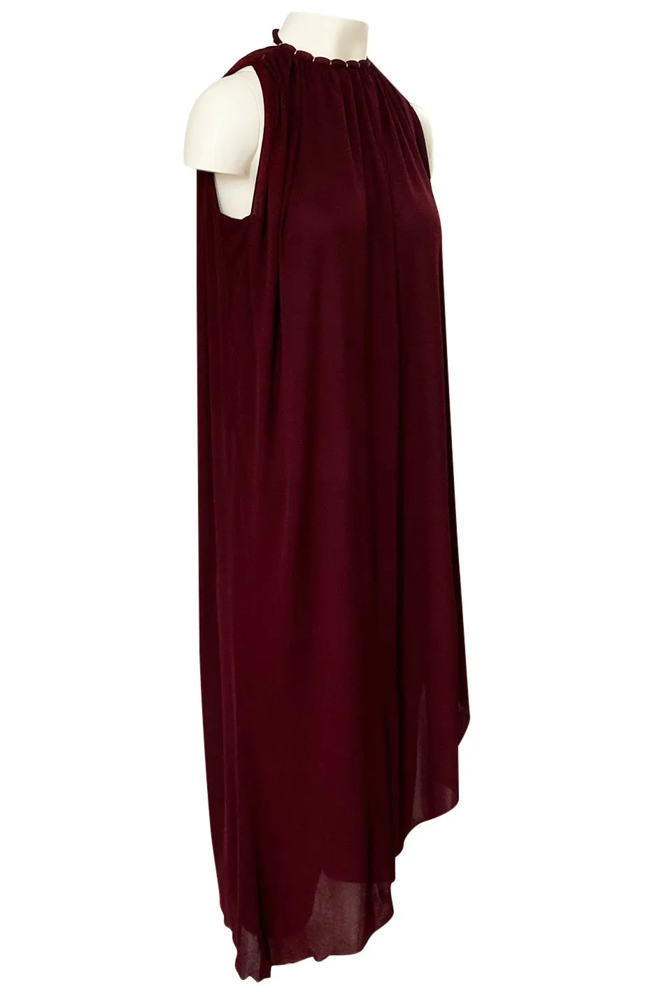 1970s Holly's Harp Deep Burgundy & Gold Silk Jersey Dress w Harem Pant Set