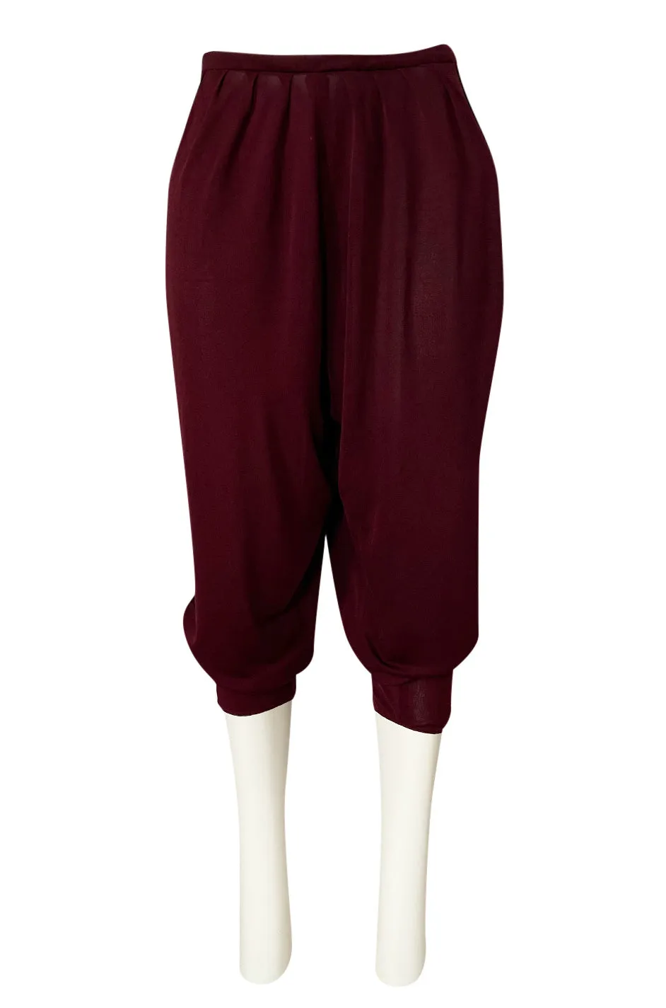 1970s Holly's Harp Deep Burgundy & Gold Silk Jersey Dress w Harem Pant Set