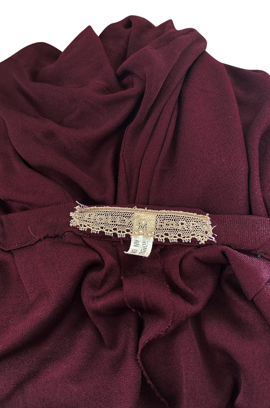1970s Holly's Harp Deep Burgundy & Gold Silk Jersey Dress w Harem Pant Set