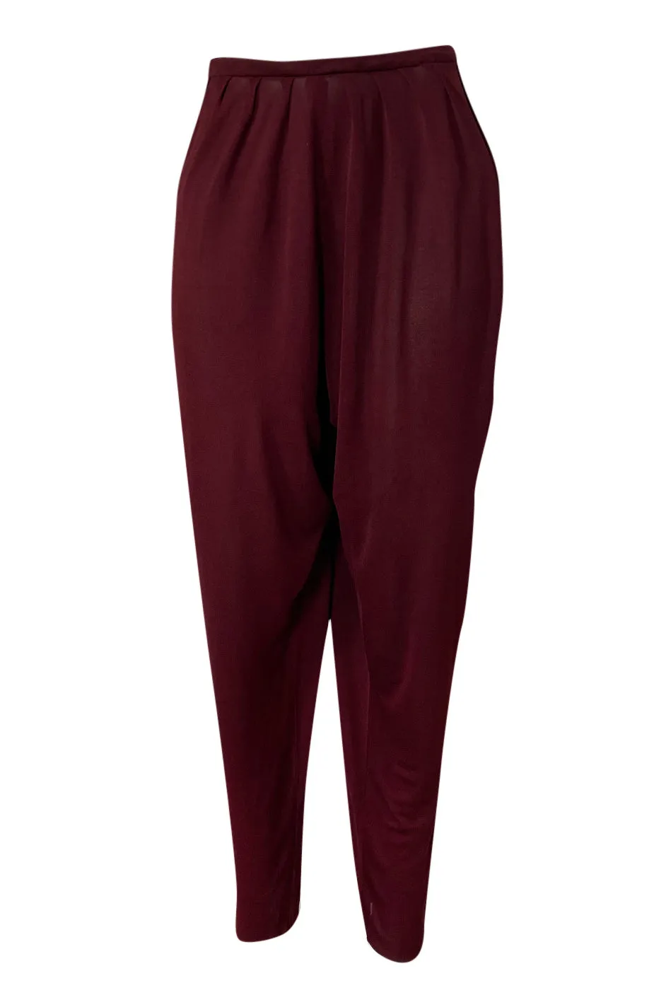 1970s Holly's Harp Deep Burgundy & Gold Silk Jersey Dress w Harem Pant Set