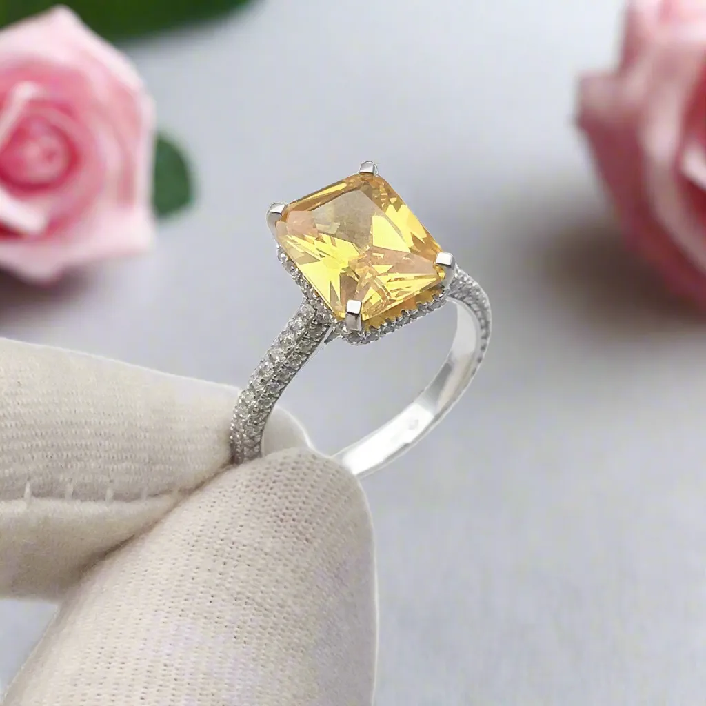 2.5ct Emerald Cut Yellow Diamond Engagement Ring