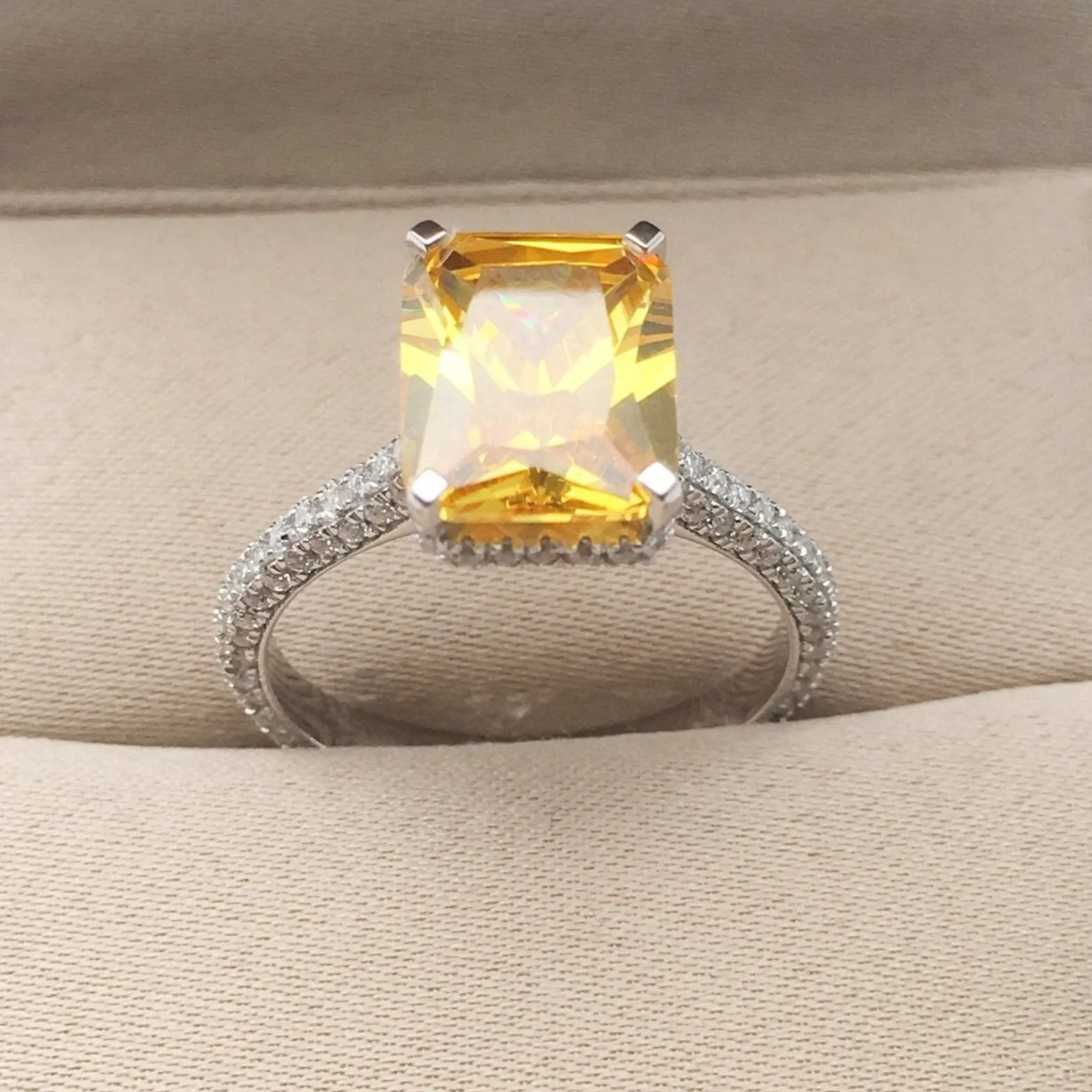 2.5ct Emerald Cut Yellow Diamond Engagement Ring