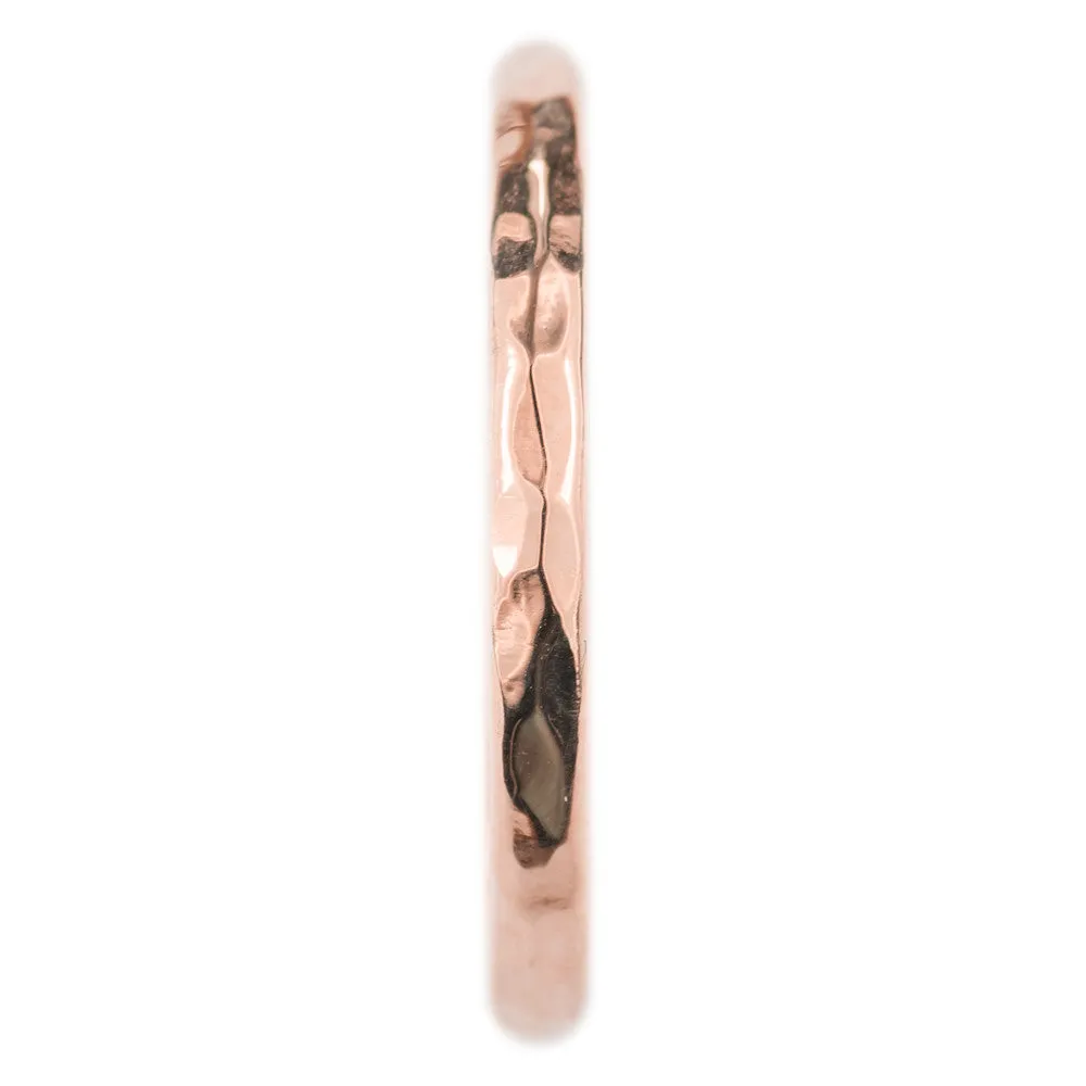 2mm Wide x 1.7mm Thick, 14k Rose Gold Half Round Wedding Band, Hammered Polished