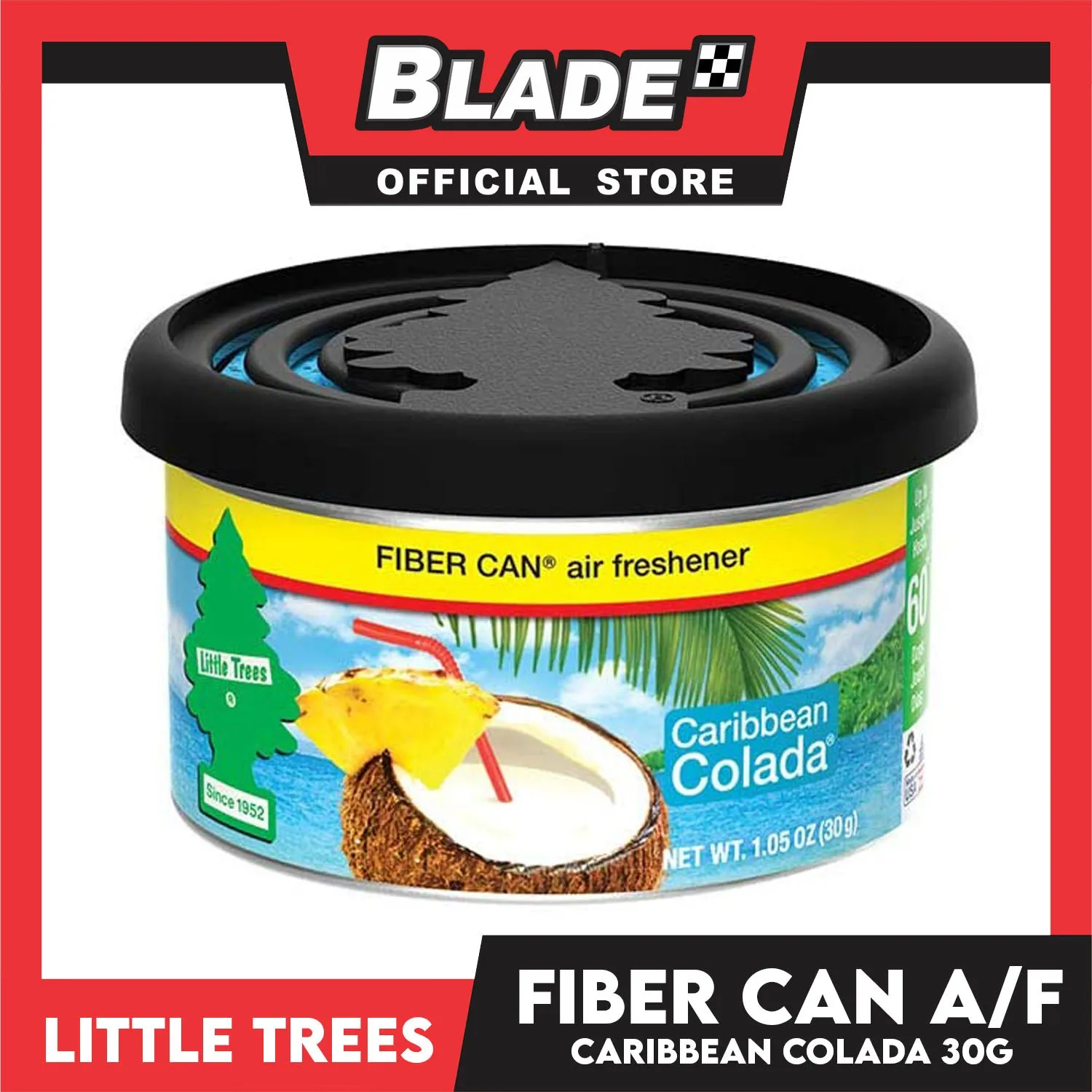2pcs Little Trees Fiber Can Air Freshener 30g (Carribean Colada) Fiber Can Provides a Long-Lasting Scent for Auto or Home