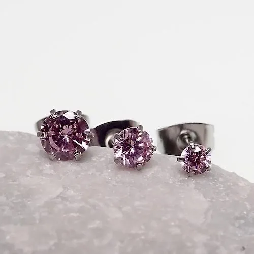 3-pairs CZ Prong Earrings 20g