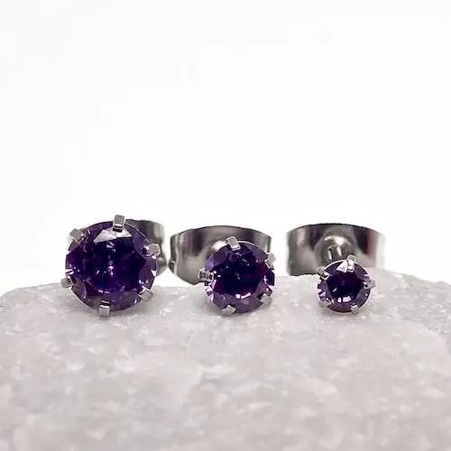 3-pairs CZ Prong Earrings 20g