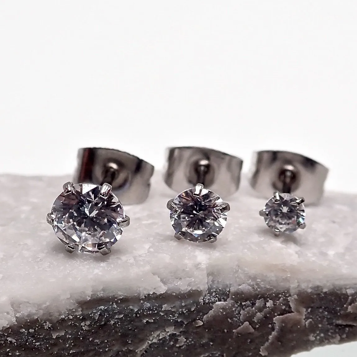 3-pairs CZ Prong Earrings 20g