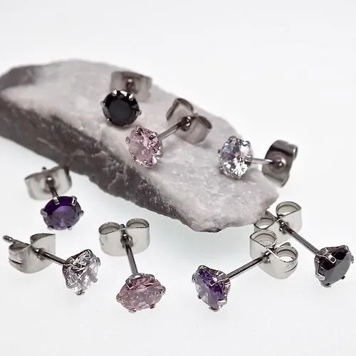 3-pairs CZ Prong Earrings 20g