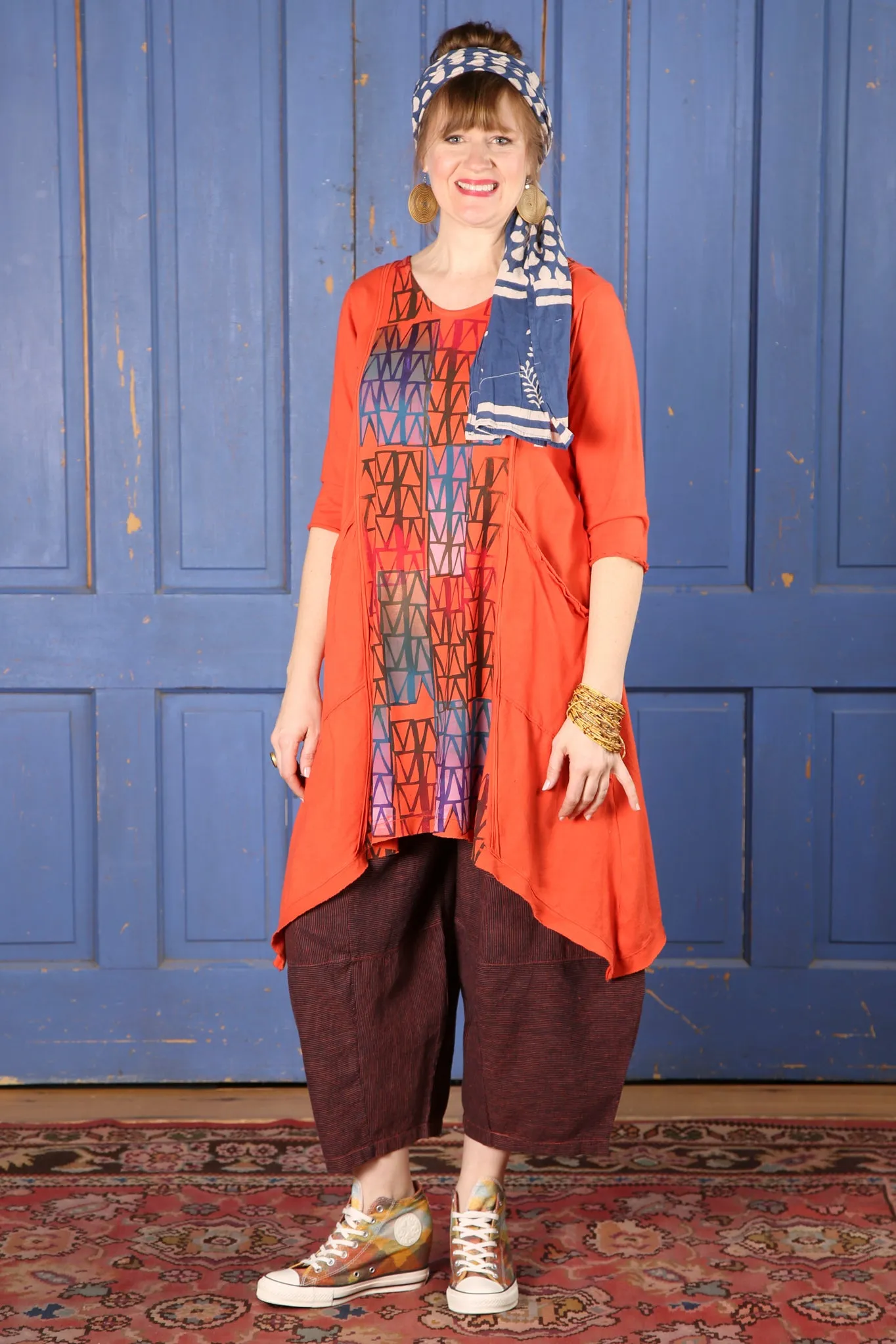 3289 Striped Four Square Pant Saffron/Indigo Stripe - Unprinted