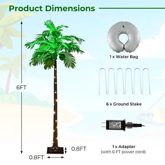 6 FT LED Lighted Artificial Palm Tree Hawaiian Style Tropical with Water Bag - C