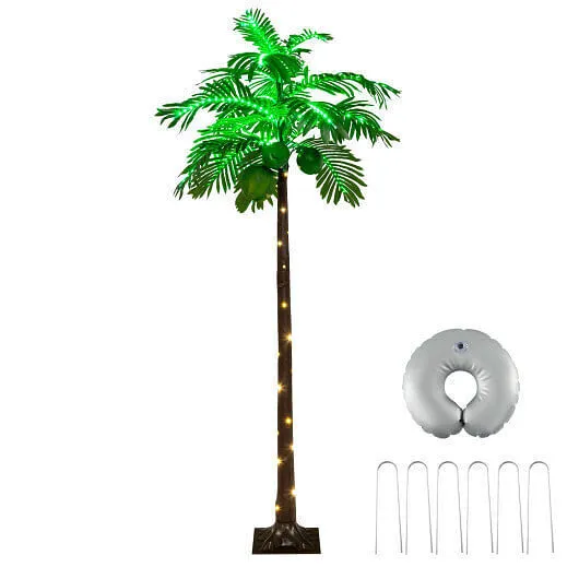 6 FT LED Lighted Artificial Palm Tree Hawaiian Style Tropical with Water Bag - C