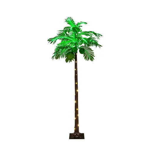 6 FT LED Lighted Artificial Palm Tree Hawaiian Style Tropical with Water Bag - C