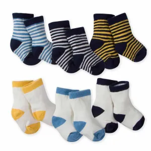 6-Pack Boys Striped Wiggle Proof Terry Crew Socks