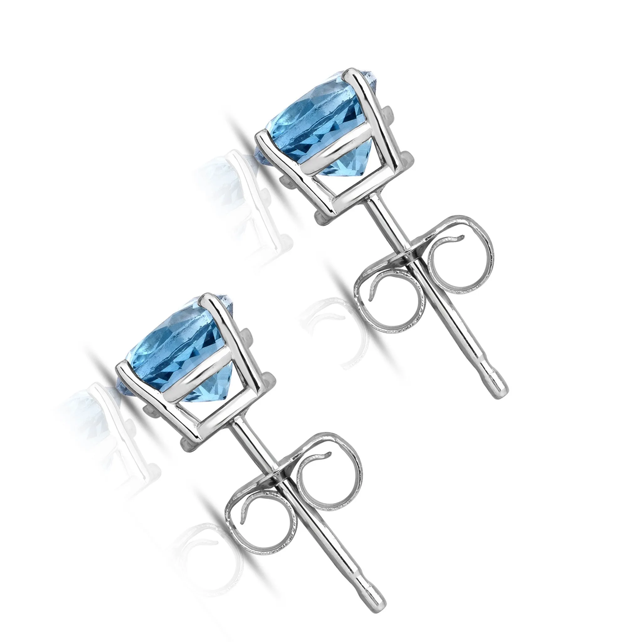 6MM Round London Blue Topaz Stud Earrings in 14K White Gold