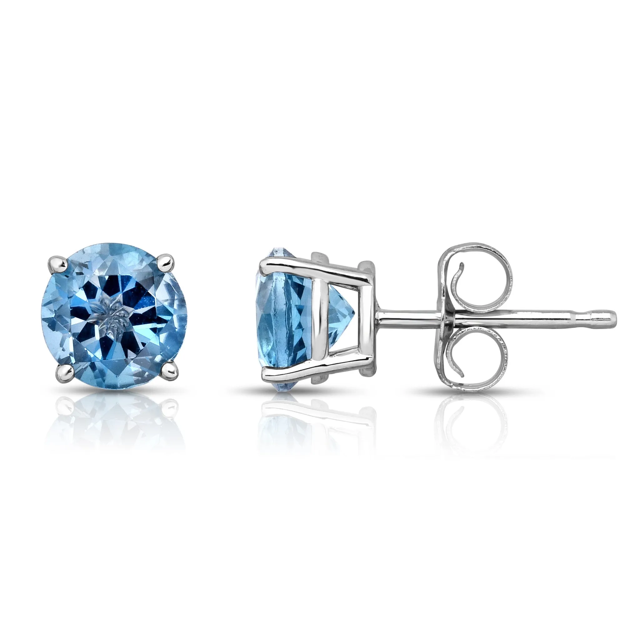 6MM Round London Blue Topaz Stud Earrings in 14K White Gold
