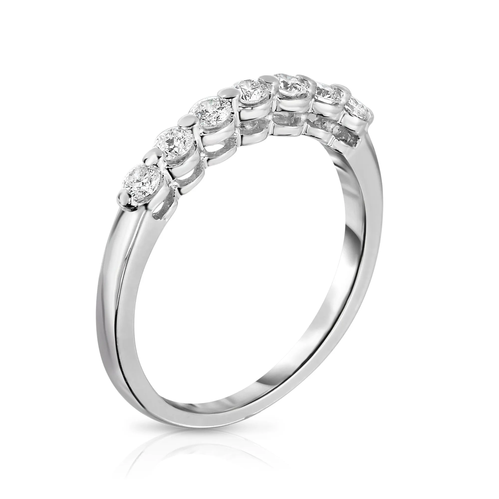 7-Stone Single Prong 0.35Ct Diamond Ring in 14K White Gold