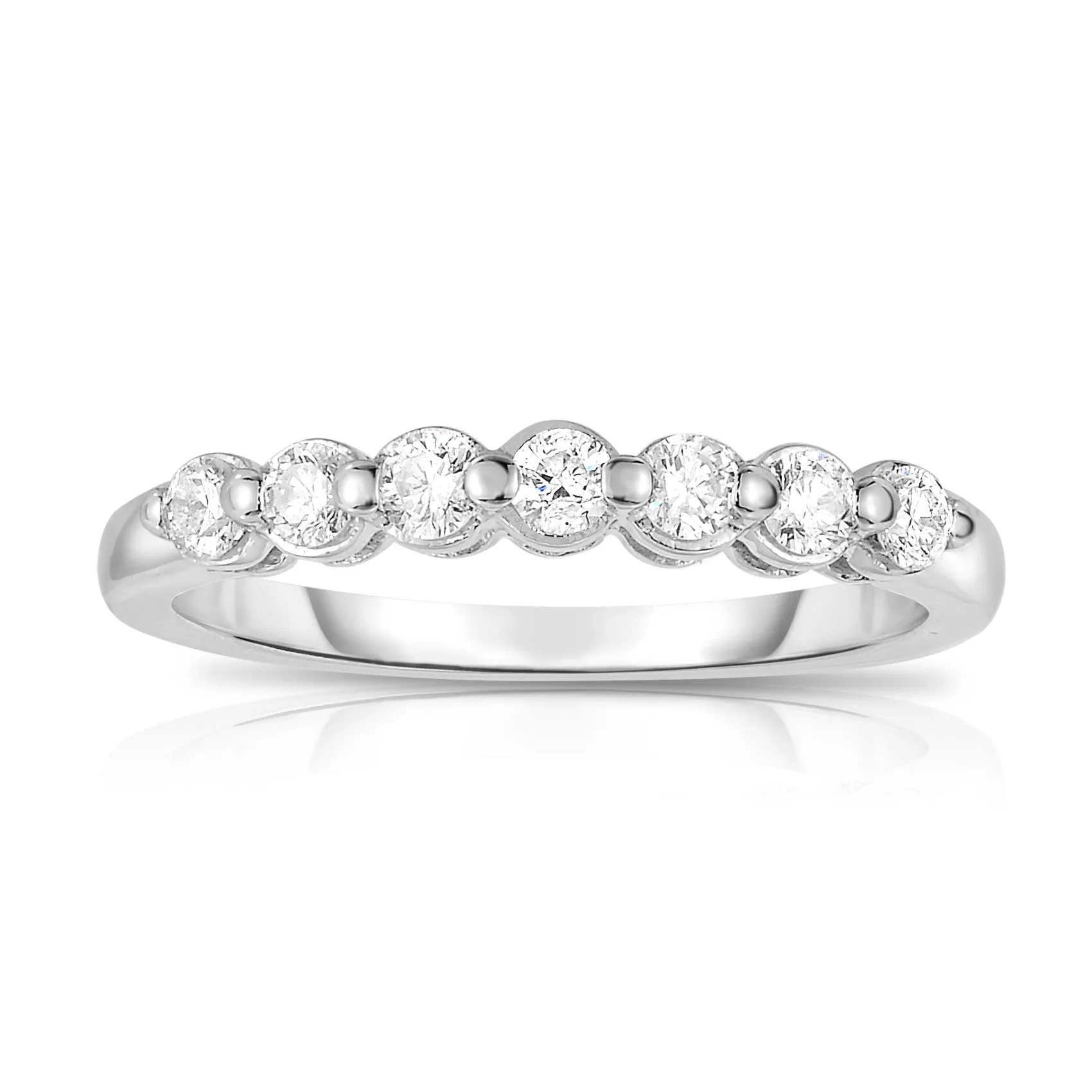 7-Stone Single Prong 0.35Ct Diamond Ring in 14K White Gold