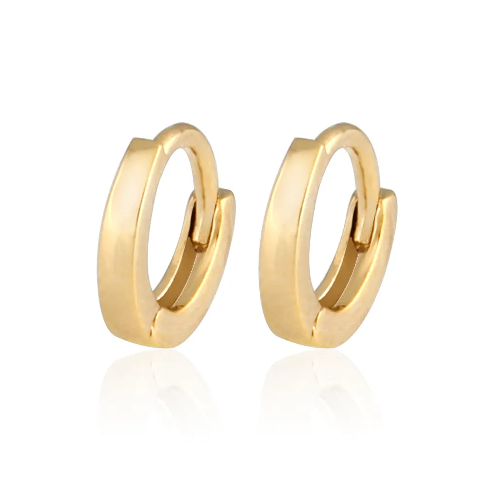 8 mm_ Plain Huggie Hoop Earrings 14K Gold Plated