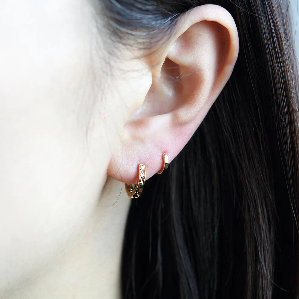 8 mm_ Plain Huggie Hoop Earrings 14K Gold Plated