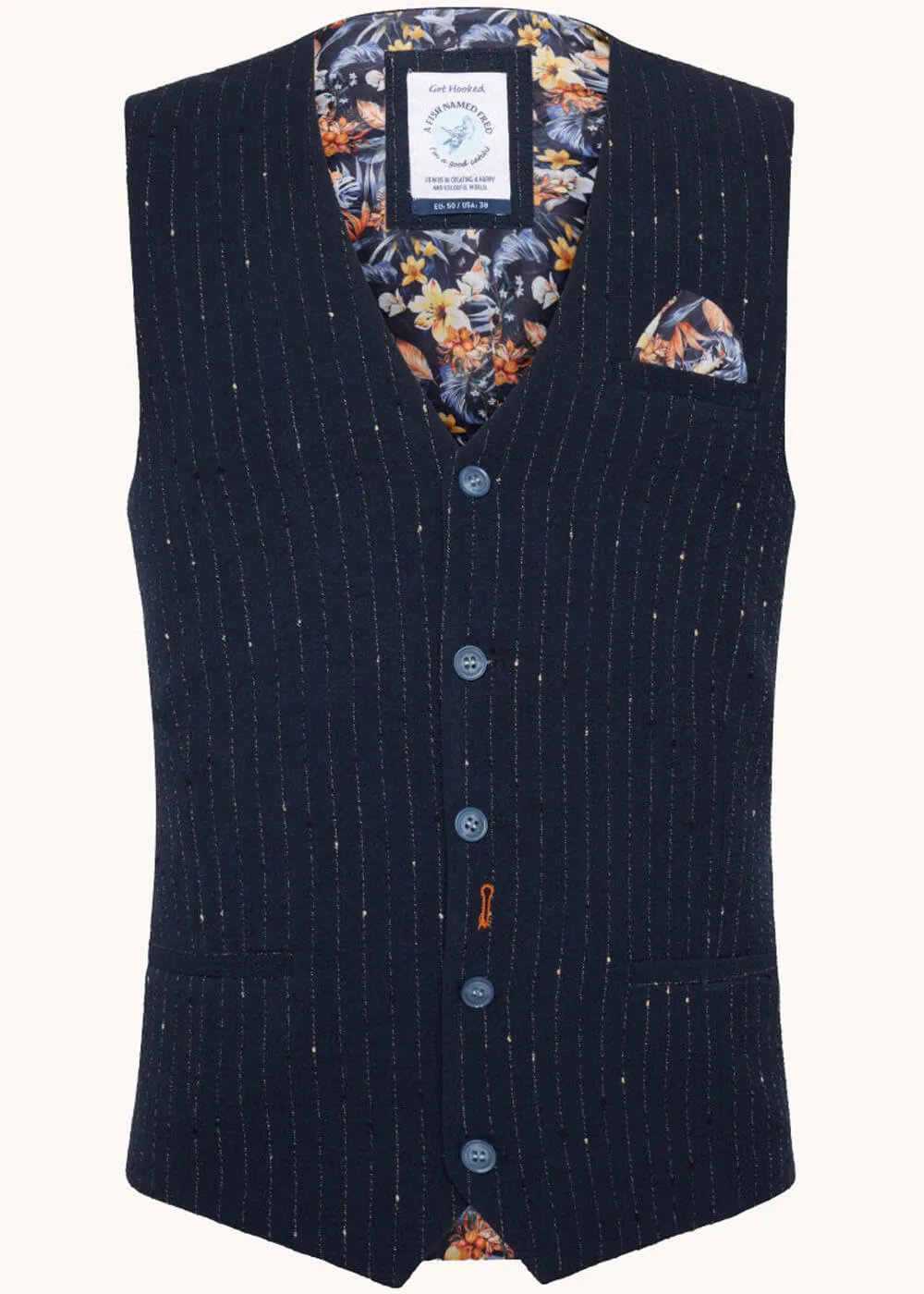 A Fish Named Fred Seersucker Waistcoat Navy