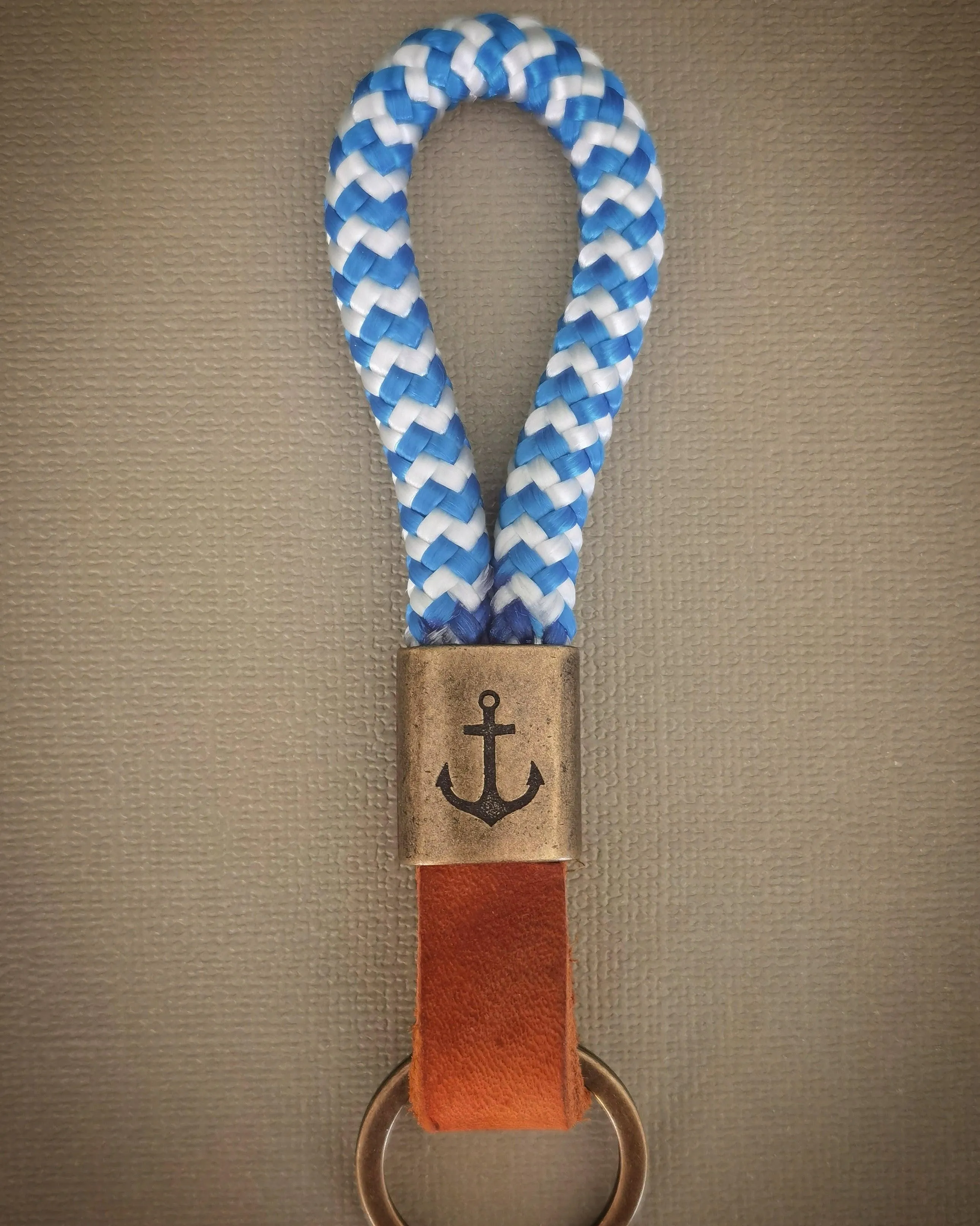 Aegean Blue Leather Anchor Keychain