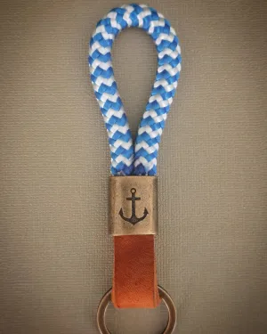 Aegean Blue Leather Anchor Keychain