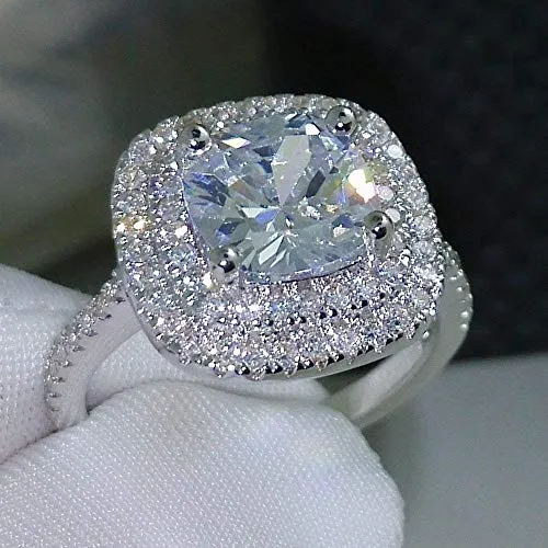 Aimy's Fashion Ring Cushion Cut 4ct 5A Zircon Stone 925 Silver Ring for Women
