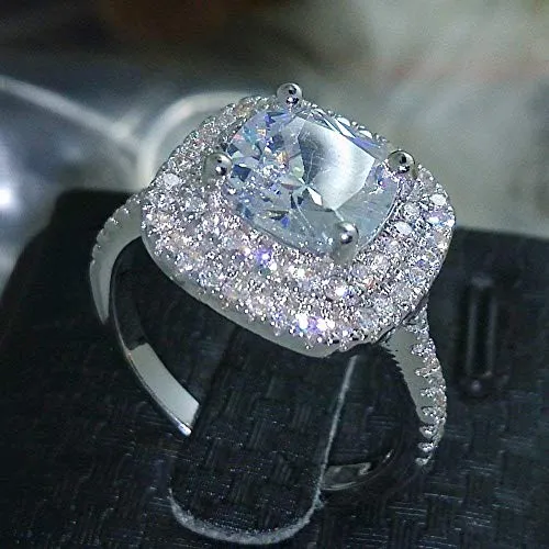 Aimy's Fashion Ring Cushion Cut 4ct 5A Zircon Stone 925 Silver Ring for Women