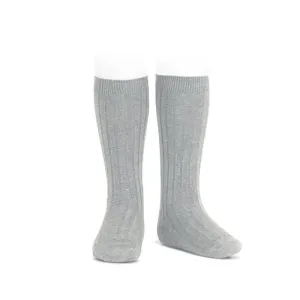 Aluminium Grey Wide Ribbed Knee High Socks