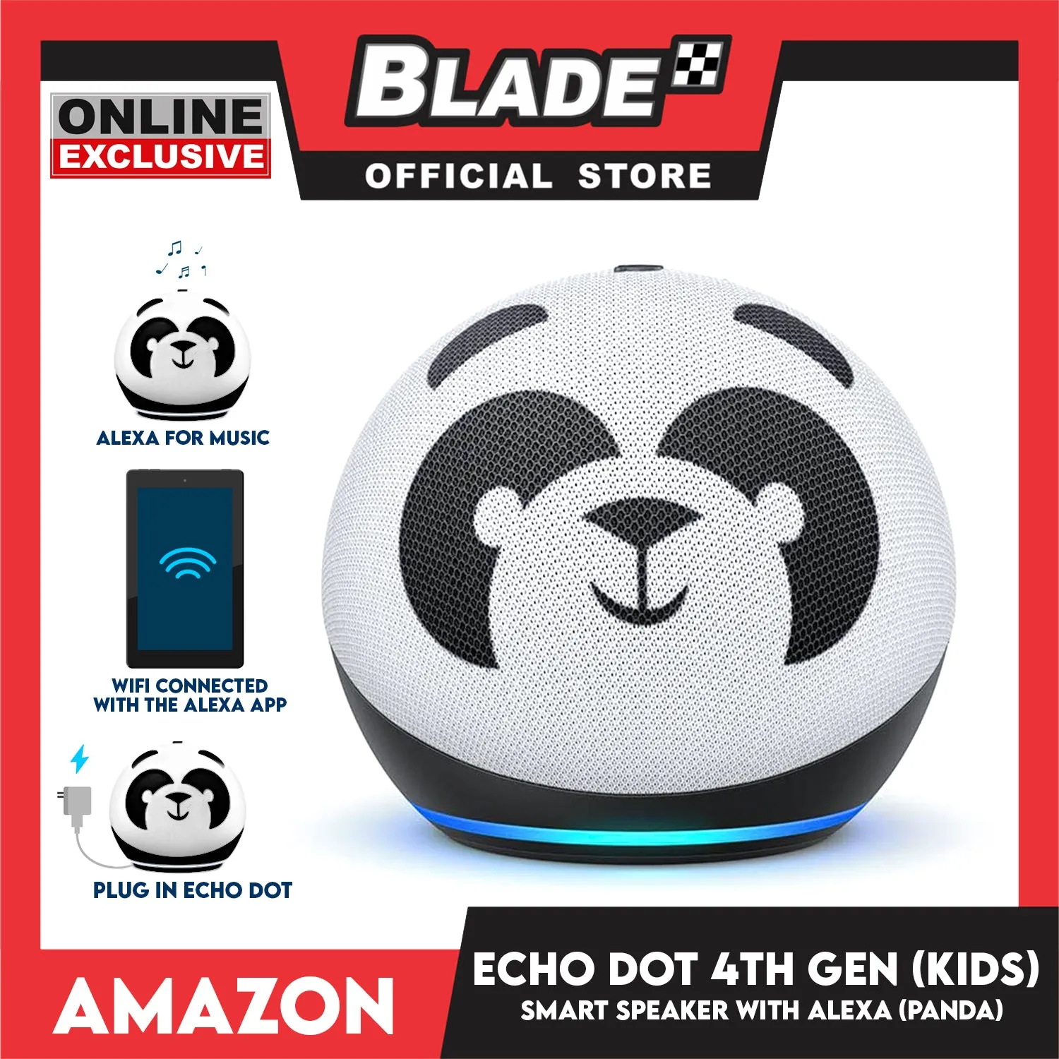 Amazon Echo Dot 4th Gen. (Kids) Designed For Kids, with Parental Controls (Panda)