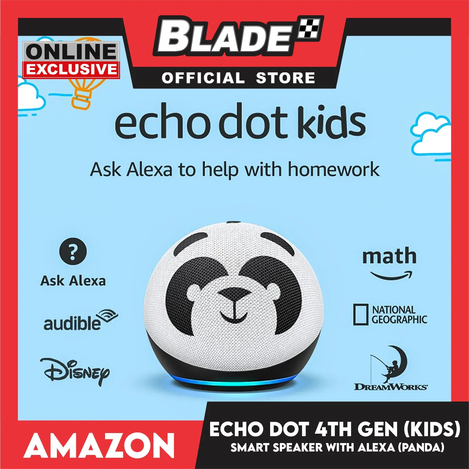Amazon Echo Dot 4th Gen. (Kids) Designed For Kids, with Parental Controls (Panda)