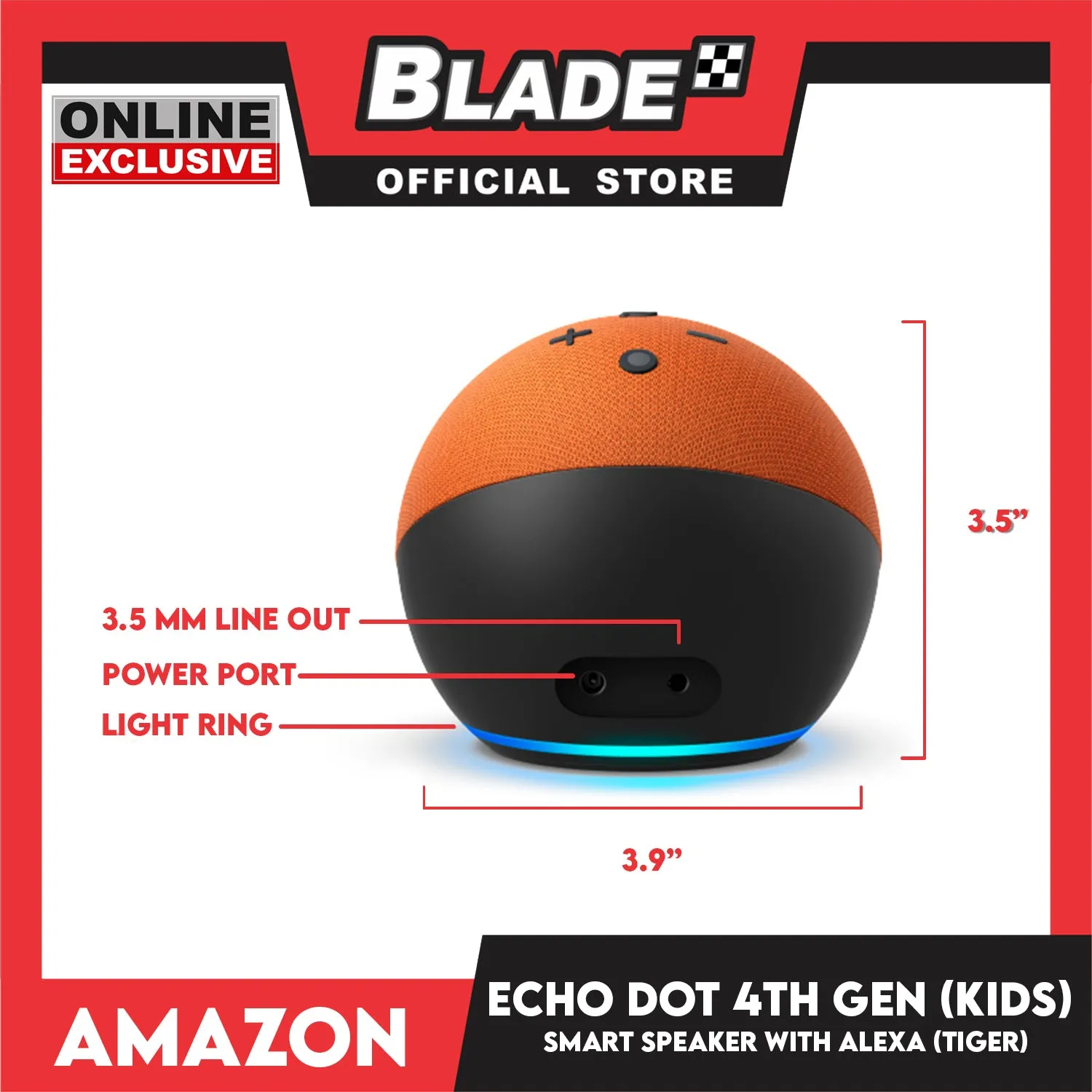 Amazon Echo Dot 4th Gen. (Kids) Designed For Kids, with Parental Controls (Tiger)