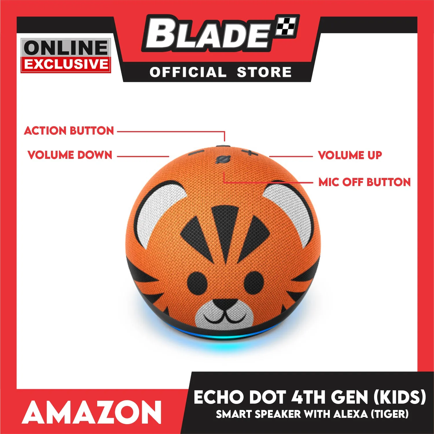 Amazon Echo Dot 4th Gen. (Kids) Designed For Kids, with Parental Controls (Tiger)