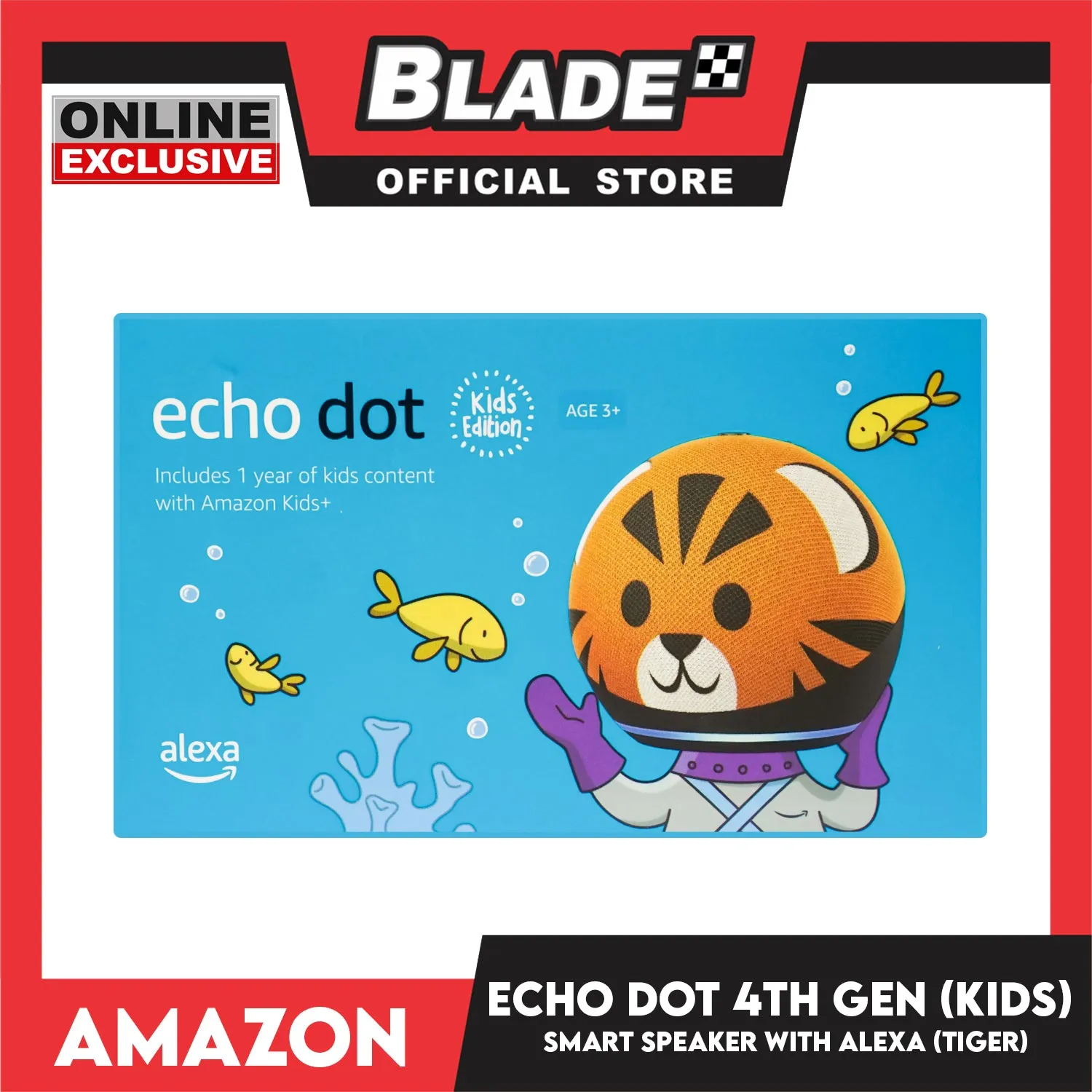 Amazon Echo Dot 4th Gen. (Kids) Designed For Kids, with Parental Controls (Tiger)