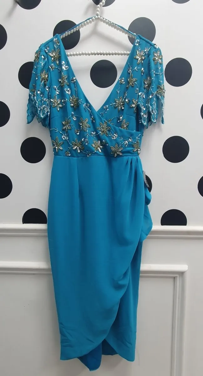 Amber Turquoise Wiggle Embellished Detail Occasion Dress