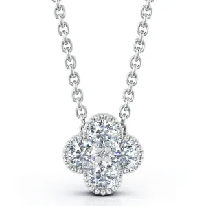 Antique Design 0.40Ct Diamond Flower Necklace Special in 14K Gold