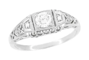 Art Deco White Sapphire Filigree Promise Ring in Sterling Silver