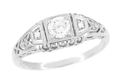 Art Deco White Sapphire Filigree Promise Ring in Sterling Silver