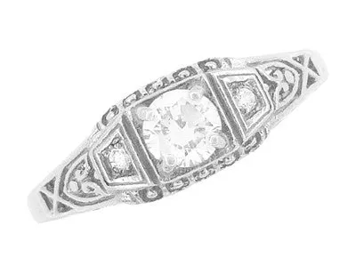 Art Deco White Sapphire Filigree Promise Ring in Sterling Silver