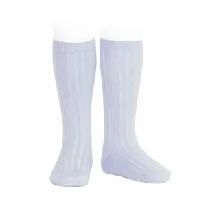Baby Blue Wide Ribbed Knee High Socks